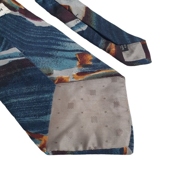 Vintage Albert Nipon Men Silk Tie Abstract Design Blue Maroon Designer Dad Gift - Picture 5 of 5
